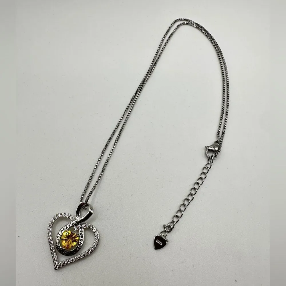 NIB, Redbee Brand 18kt GP/WG, 925 heart and yellow cz necklace!‎